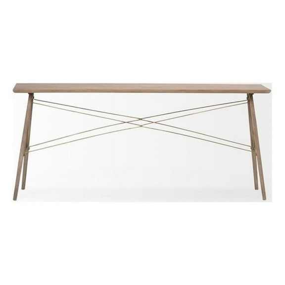 Pemberly Row 66x28.8 Medium Brown Wooden Cross-Braced Console Table