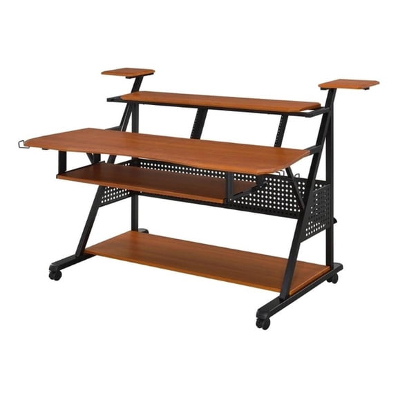 Pemberly Row 67 Inch Music Desk Studio Station with Keyboard Tray in Walnut