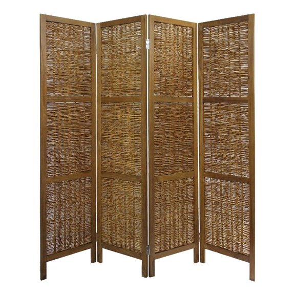 Pemberly Row 68" 4 Panel Screen Room Divider Willow Weaving Brown