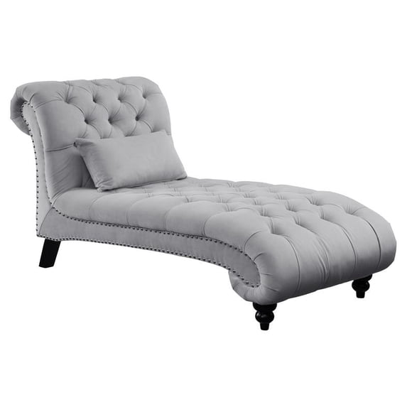 Pemberly Row 68" Traditional Velvet Chaise with Nailhead in Light Gray