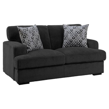 Pemberly Row 68" Transitional Microfiber Loveseat with 2 Pillows in Gray