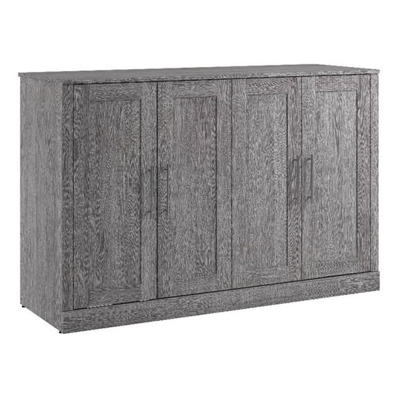 Pemberly Row 69" Engineered Wood Full Cabinet Bed w/ Mattress in Bark Gray