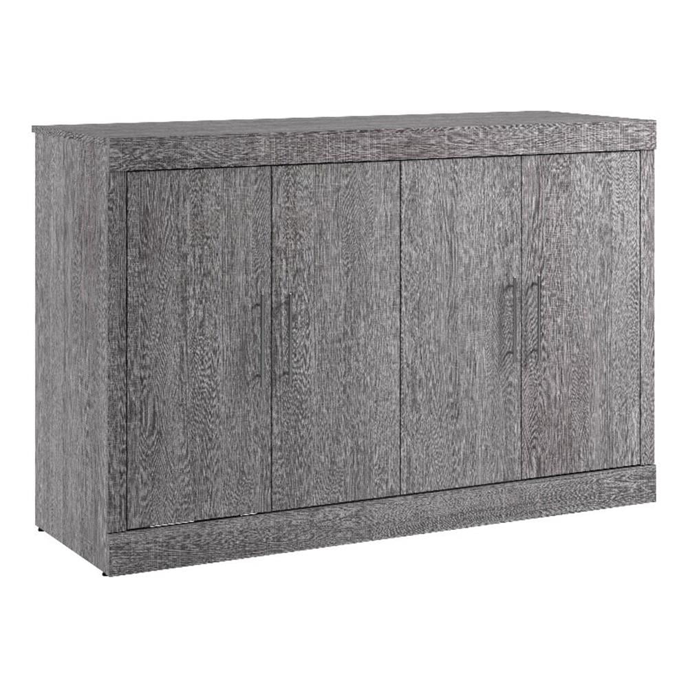 Pemberly Row 69" Engineered Wood Full Cabinet Bed with Mattress in Bark Gray