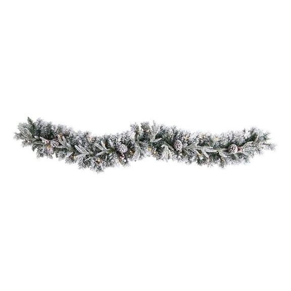 Pemberly Row 6ft Flocked Christmas Garland with Pine Cones & 35 Warm White LED