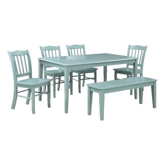 Pemberly Row 6pc Rubberwood Dining Set with Bench in Aspen Valley Blue