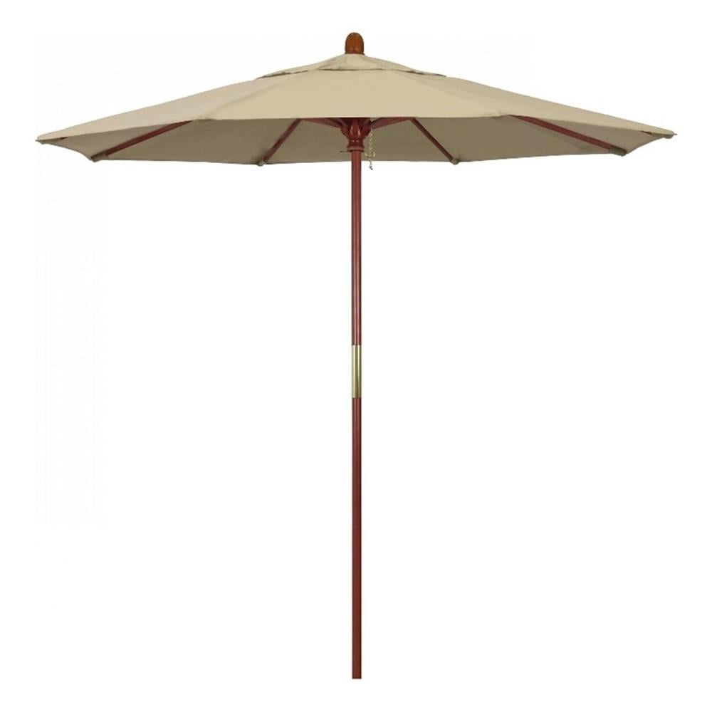 Pemberly Row 7.5' Push Lift Wood Pole Patio Umbrella in Pacifica Beige Fabric