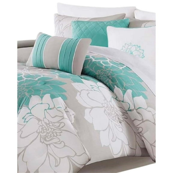 Pemberly Row 7-Piece Cotton Printed Comforter Set in Aqua Blue