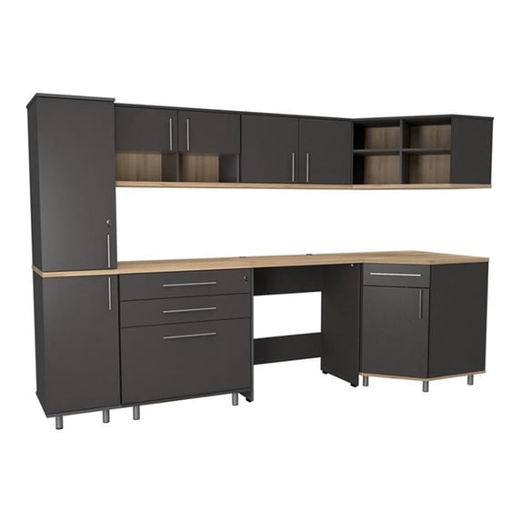 Pemberly Row 7-Piece Engineered Wood Corner Garage Cabinet Set in Gray