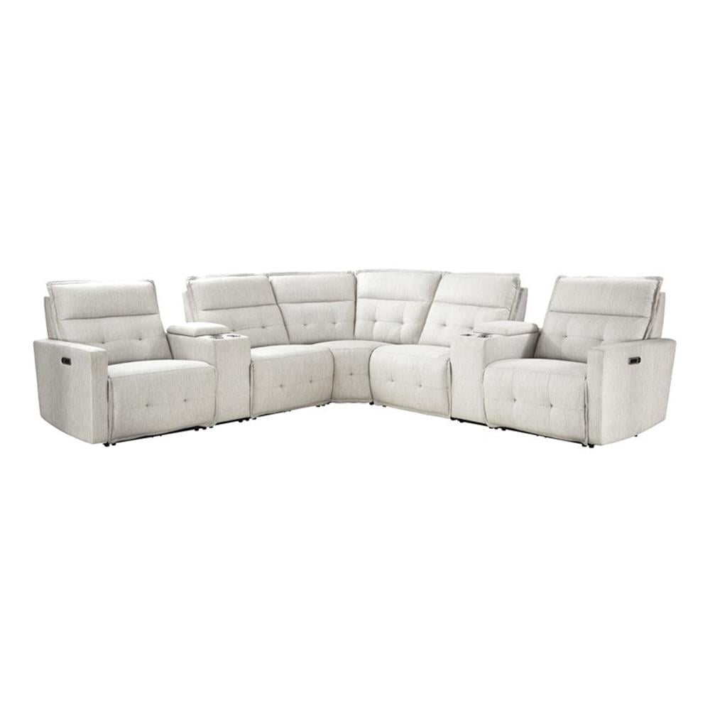 White Tufted Seven-Piece Fabric Sectional with Cup Holders