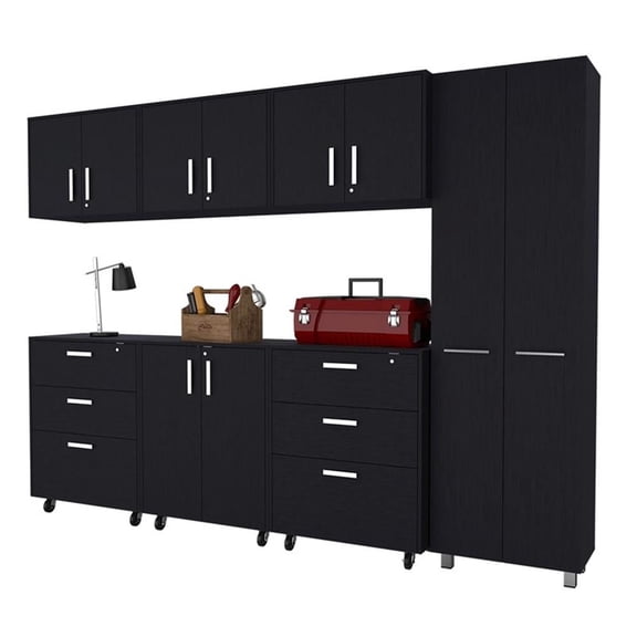 Pemberly Row 7 Piece Garage Storage Cabinet Set in Black Engineered Wood