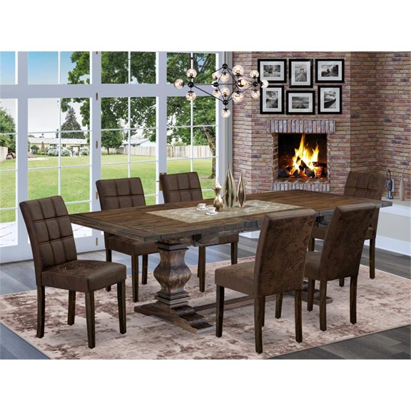 Pemberly Row 7-Piece Mid-Century Dining Set in Jacobean & Black Finish
