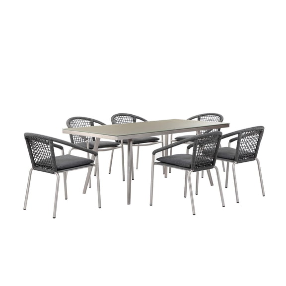 Pemberly Row 7-Piece Modern Aluminum Dining Set in Slate Gray