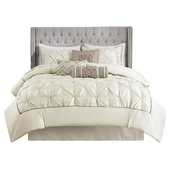 Pemberly Row 7-Piece Polyester Polyoni Set with Pleats in Ivory