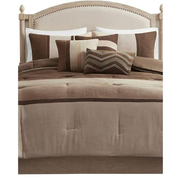 Pemberly Row 7-Piece Polyester Solid Pieced Comforter Set in Brown