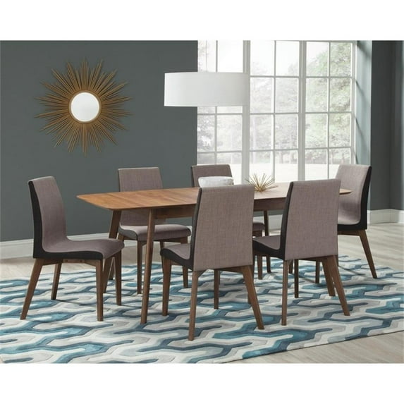 Pemberly Row 7-Piece Rectangular Modern Wood Dining Set in Walnut and Gray