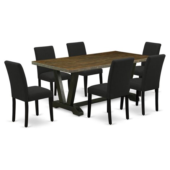 Pemberly Row 7-Piece Rectangular Wood Dining Set in Jacobean and Black