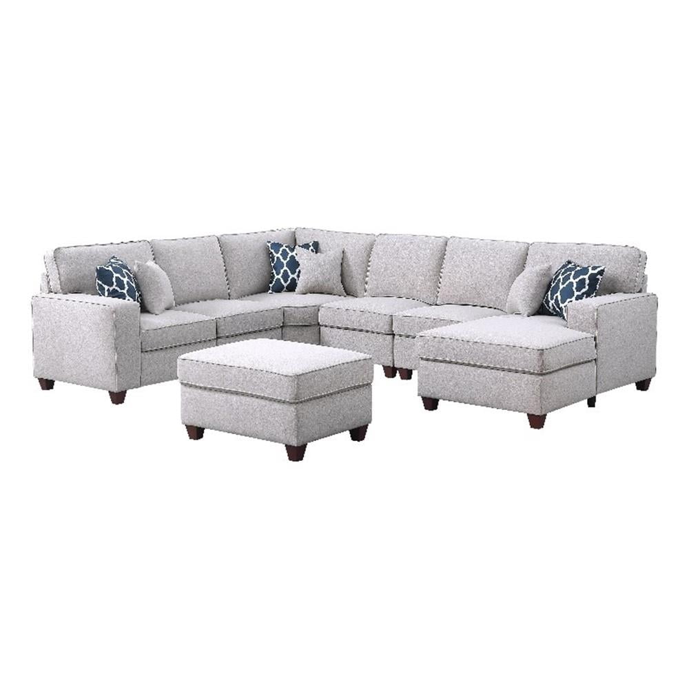 Pemberly Row 7-Piece Upholstered Modern Fabric Sectional in Light Gray ...