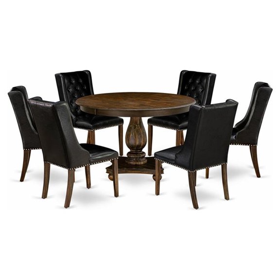 Pemberly Row 7-Piece Wood Dining Set in Distressed Jacobean and Black