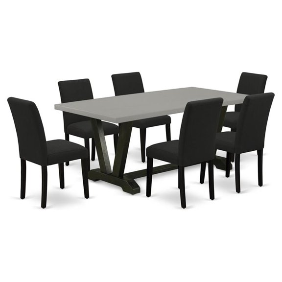 Pemberly Row 7-Piece Wood Dining Set in Distressed Jacobean and Black