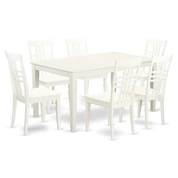 Pemberly Row 7-Piece Wood Dining Set with Cross Hatched Chairs in Linen White