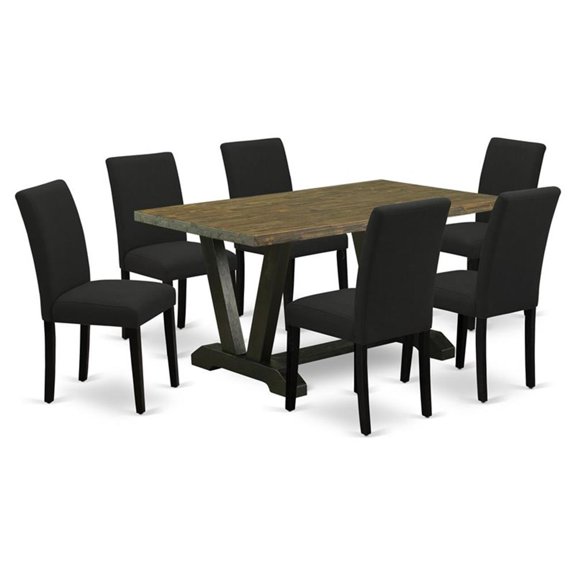 Pemberly Row 7-Piece Wood Dining Table Set in Jacobean and Black