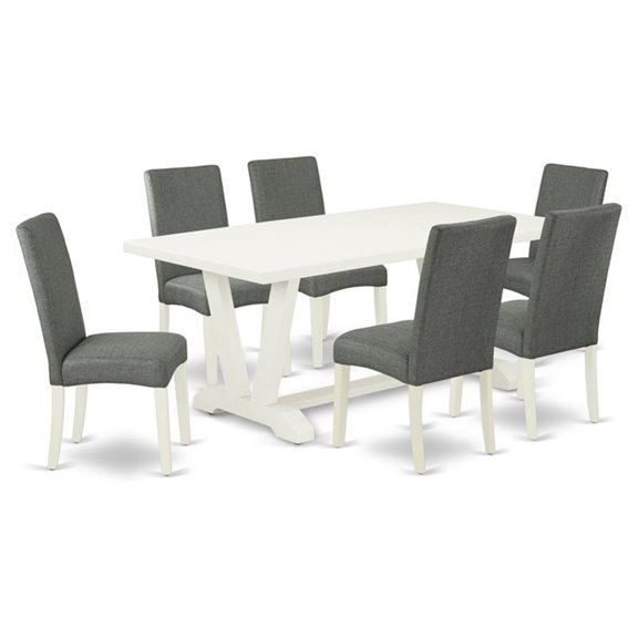 Pemberly Row 7-Piece Wood Dining Table Set with Grey Smoke Chairs