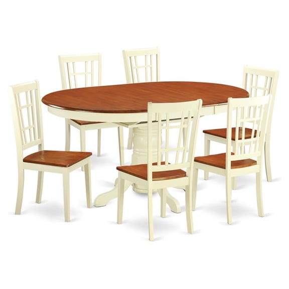 Pemberly Row 7-Piece Wood Kitchen Table Set in Buttermilk Cherry