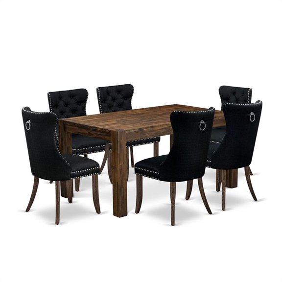 Pemberly Row 7-Piece Wooden Dining Table Set in Jacobean/Black