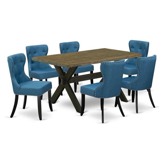 Pemberly Row 7-Piece X-Style Dining Set in Jacobean and Black