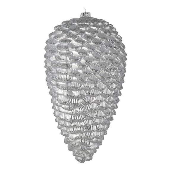 Pemberly Row 7" Pinecone Christmas Ornaments in Matte/Glitter Silver (Set of 4)