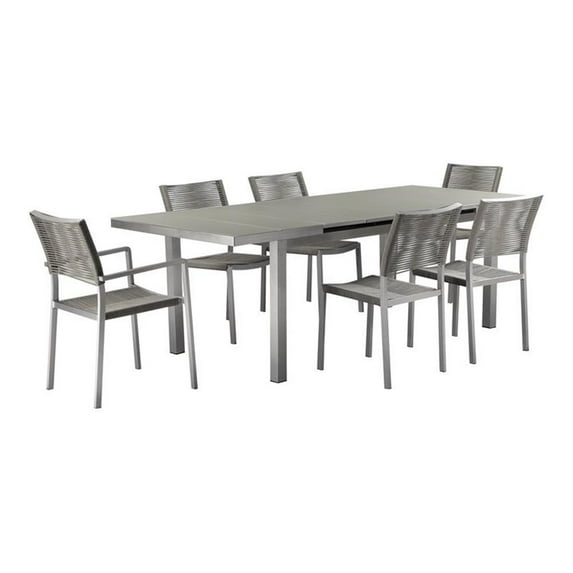 Pemberly Row 7-piece Aluminum Patio Dining Set with Extension Table in Gray