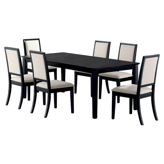 Pemberly Row 7-piece Contemporary Rectangular Wood Dining Set Black and Cream