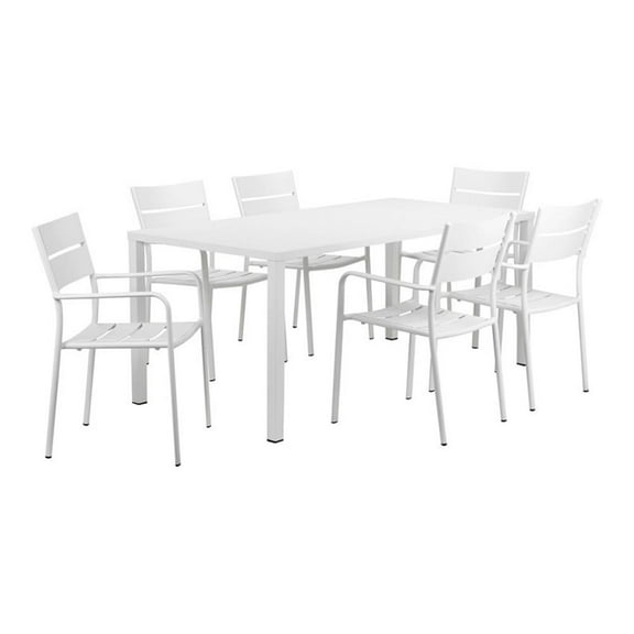 Pemberly Row 7-piece Modern Aluminum Frame Patio Dining Set in White