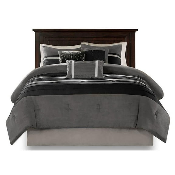 Pemberly Row 7-piece Polyester Faux Suede Comforter Set in Black