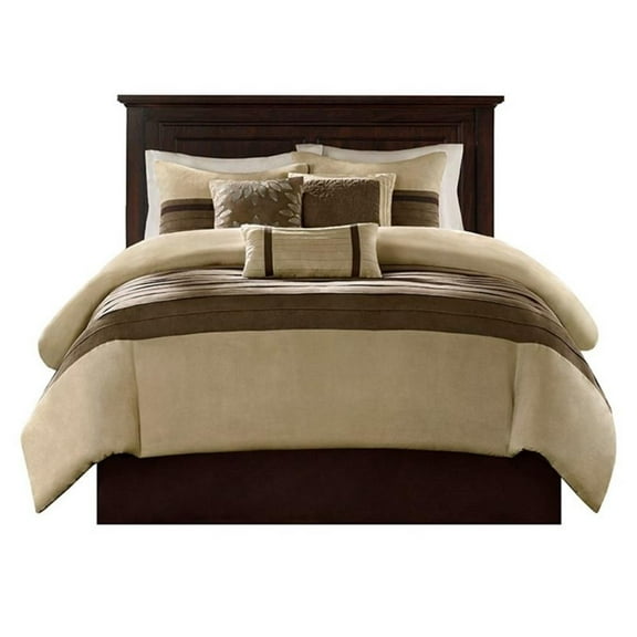 Pemberly Row 7-piece Polyester Microsuede Comforter Set in Natural
