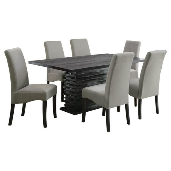 Pemberly Row 7-piece Rectangular Wood Dining Set Black and Gray