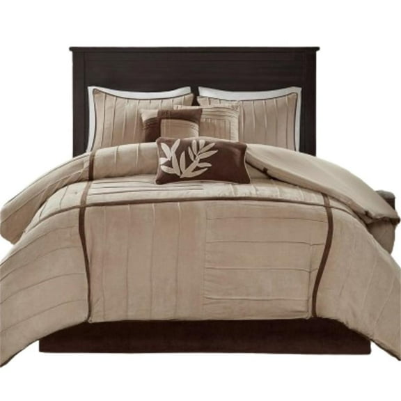 Pemberly Row 7-piece Transitional Microsuede Comforter Set - Beige Finish
