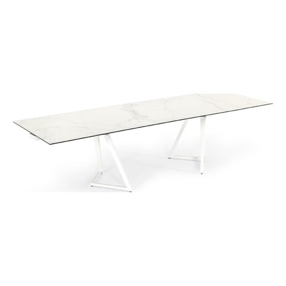 Pemberly Row 70-118 Inch Extendable Dining Table with White Ceramic Top