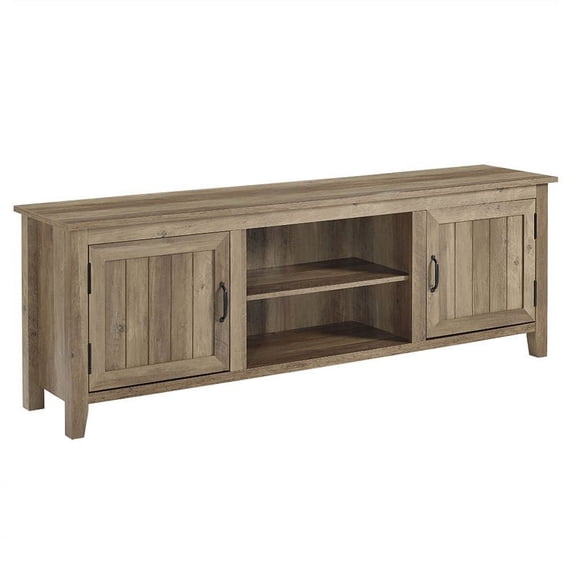 Pemberly Row 70" Farmhouse TV Stand Console with Side Doors in Rustic Oak