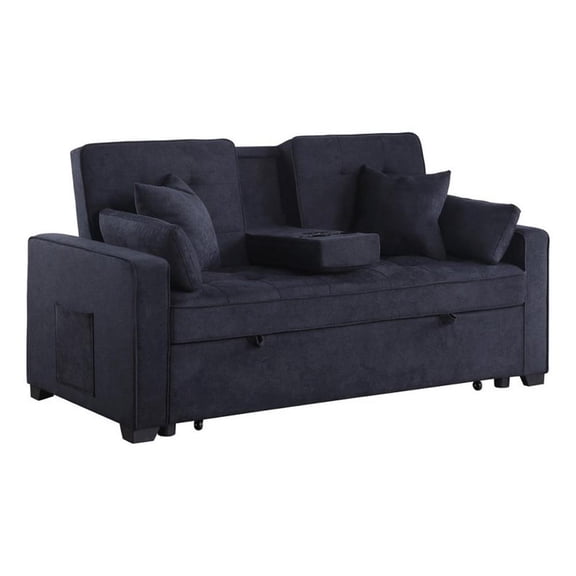 Pemberly Row 70 Inch Sleeper Loveseat with Pull-Out Bed in Dark Gray