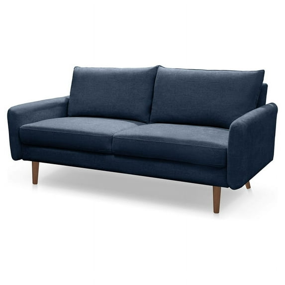 Pemberly Row 70" Round Arm Modern Fabric Standard Sofa in Dark Blue