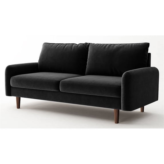 Pemberly Row 70" Round Arm Upholstered Modern Velvet Sofa in Black