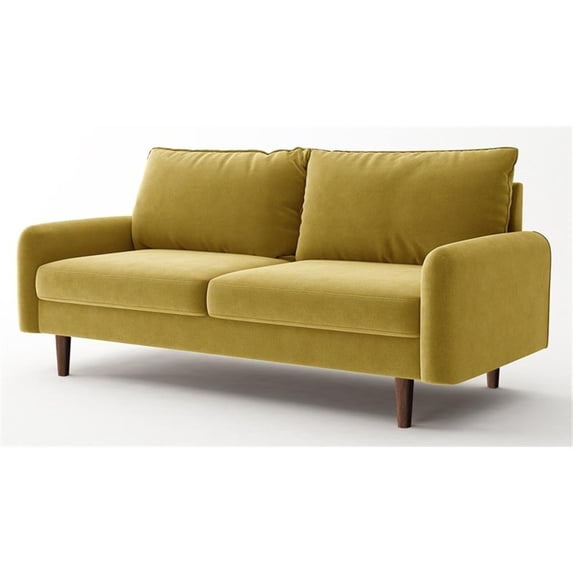 Pemberly Row 70" Round Arm Upholstered Modern Velvet Sofa in Gold