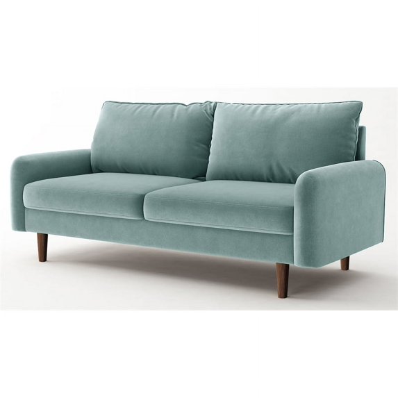 Pemberly Row 70" Rounded Arm Upholstered Velvet Sofa in Cyan Green