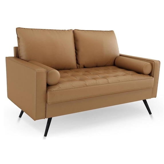 Pemberly Row 70" Square Arm Modern Fabric Standard Sofa in Brown