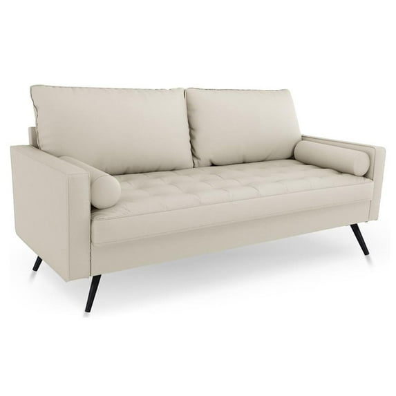 Pemberly Row 70" Square Arm Modern Fabric Standard Sofa in White