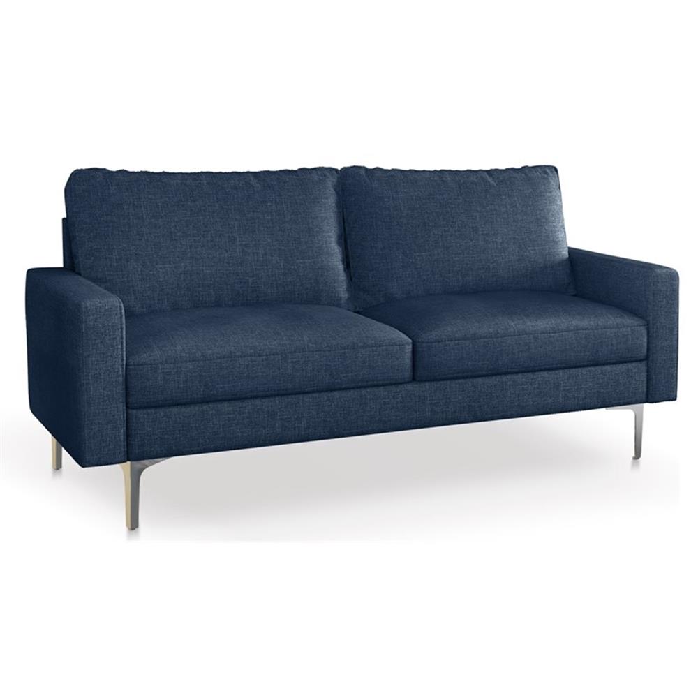 Pemberly Row 70" Square Arm Modern Linen Fabric Sofa in Dark Blue ...