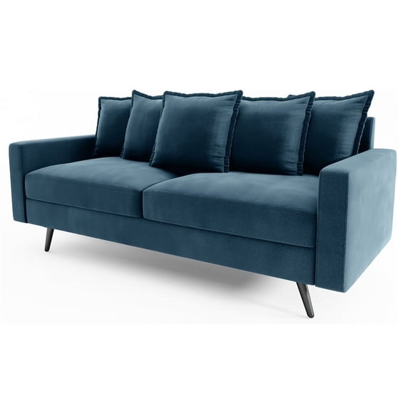 Pemberly Row 70" Square Arm Modern Velvet & Metal Sofa in Prussian Blue