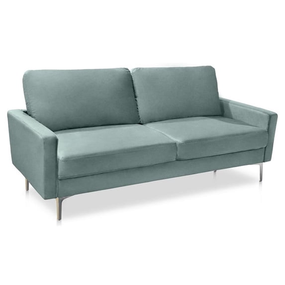 Pemberly Row 70" Square Arm Modern Velvet Sofa in Aqua Turquoise