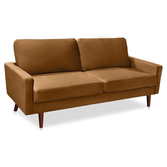 Pemberly Row 70" Square Arm Modern Velvet Sofa in Ginger Brown